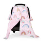 CARUILI Pink Car Seat Cover Baby, Peekaboo Opening Carseat Covers Baby Girl, Breathable Minky Infant Car Seat Canopy, Multi-Use 