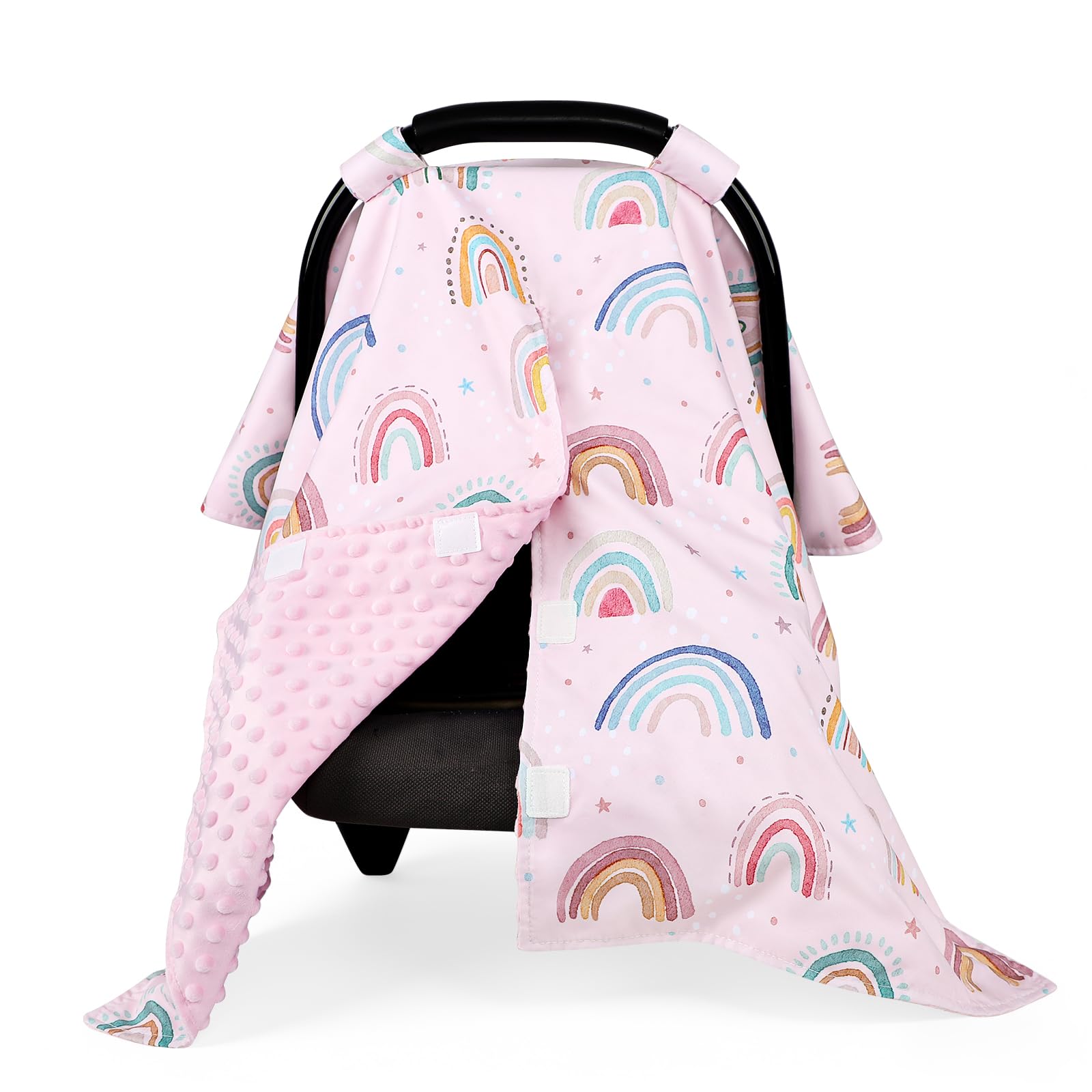 CARUILI Pink Car Seat Cover Baby, Peekaboo Opening Carseat Covers Baby Girl, Breathable Minky Infant Car Seat Canopy, Multi-Use 
