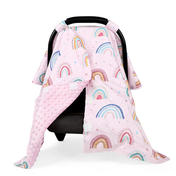 CARUILI Pink Car Seat Cover Baby, Peekaboo Opening Carseat Covers Baby Girl, Breathable Minky Infant Car Seat Canopy, Multi-Use 