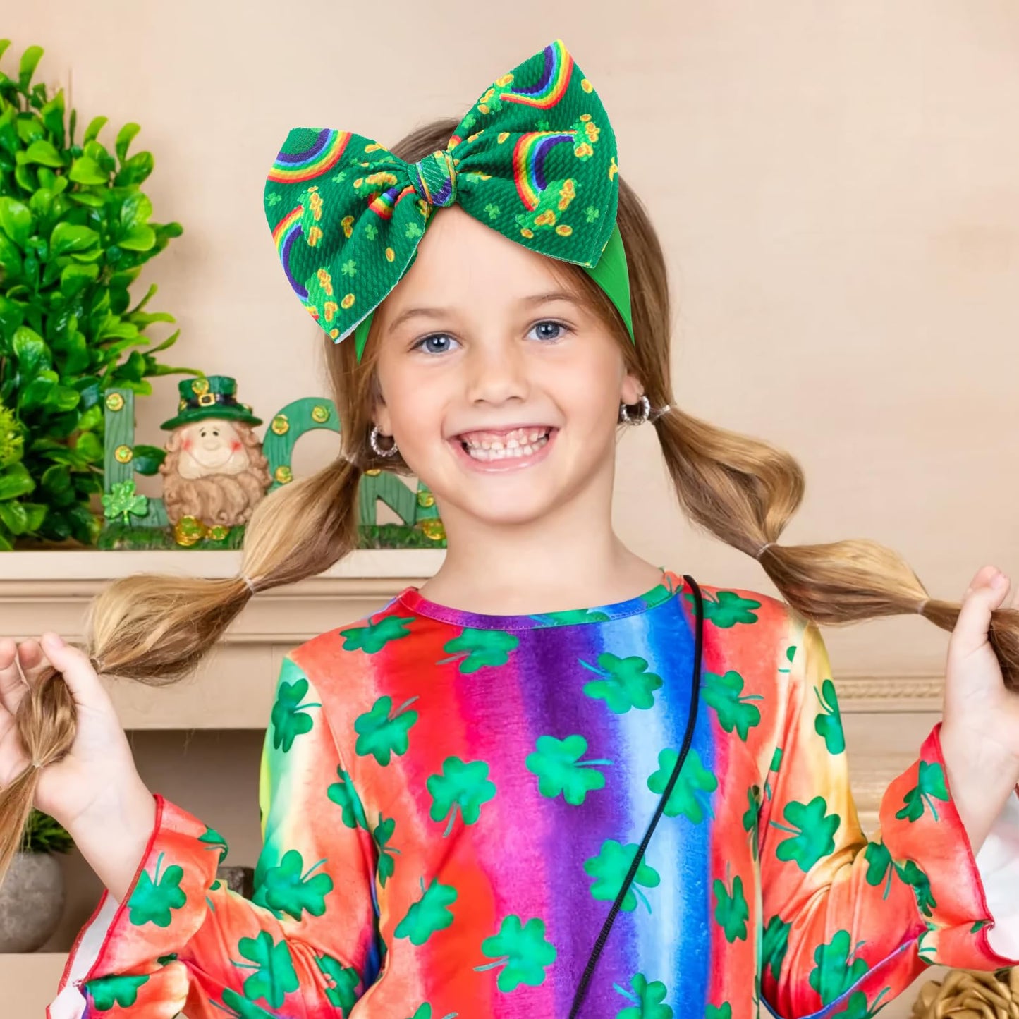 Lanmerry St Patricks Day Baby Hair Bows Green Headband Baby Girl Hair Accessories St. Patrick Green Bow Shamrock Headband Rainbo