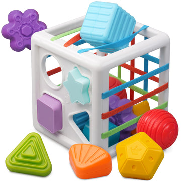 LiKee Toddler Montessori Toys for 1+ Years Old Boy Girl Birthday, Baby Infant Toys with 10pcs Sensory Pieces Shape Sorter, Age O