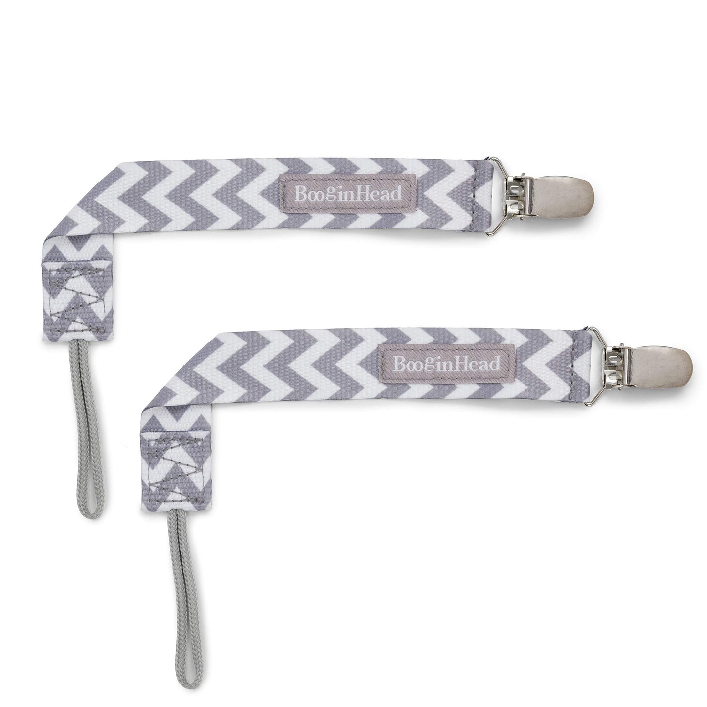 Booginhead Pacifier Clip Baby Pacifier Holder Pacigrip 2-Pack, Gray Chevron