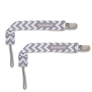 Booginhead Pacifier Clip Baby Pacifier Holder Pacigrip 2-Pack, Gray Chevron