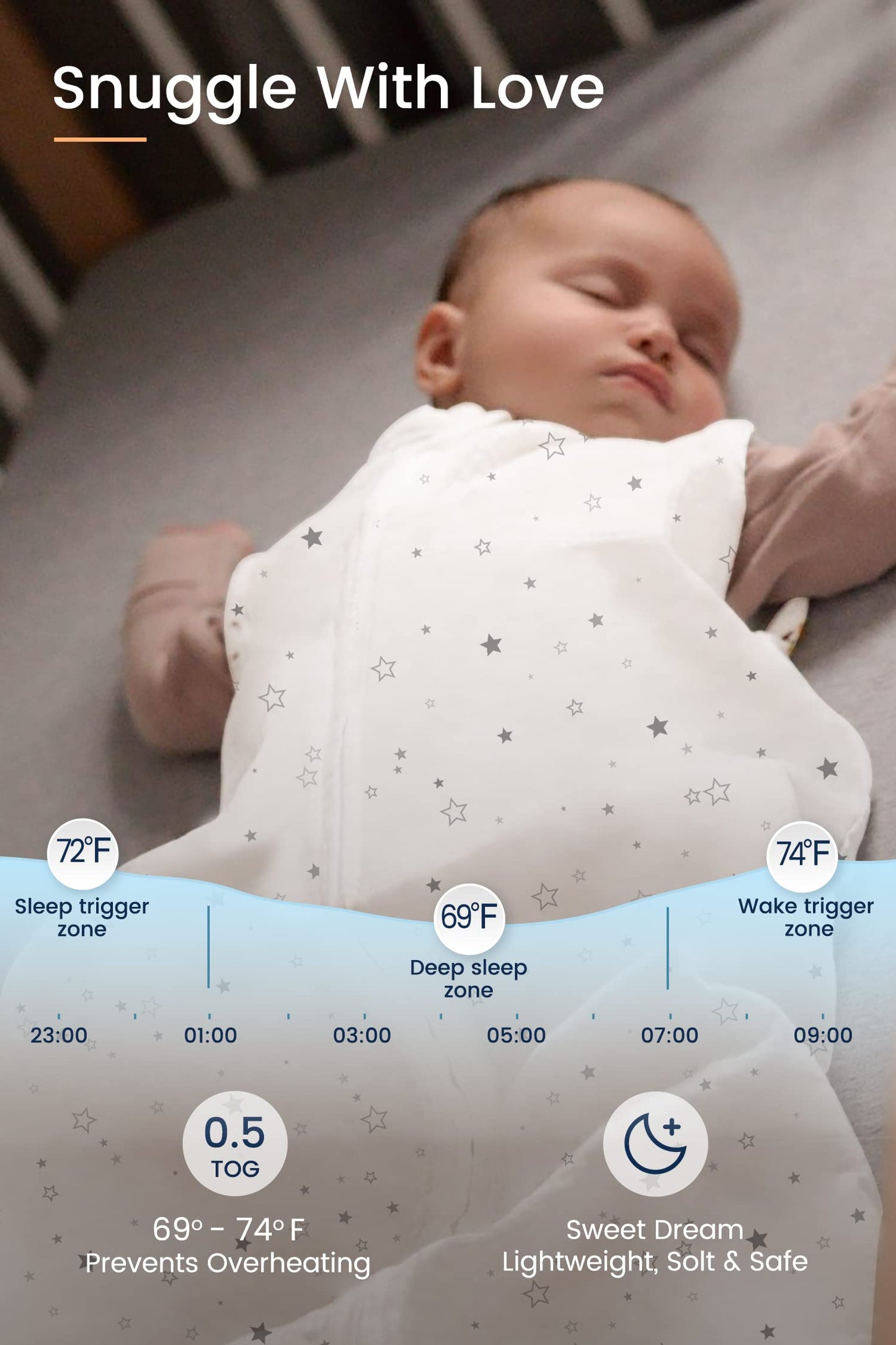 TotAha Light Baby Sleep Sack, Stretchy Sleepsack, Silky Comfort, Buttery Soft, Swaddle Transition Sleeping Bag, 2-Way Safe Zippe