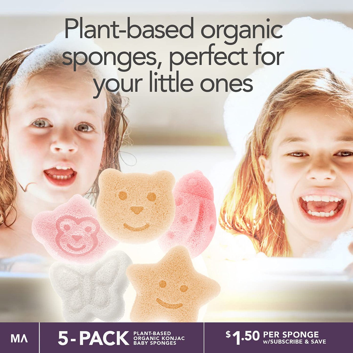 Konjac Baby Sponge For Bathing | Natural Cute Shapes | Kids Bath Sponges For Infants | Toddler Bath Time | Safe Organic Plant-Ba