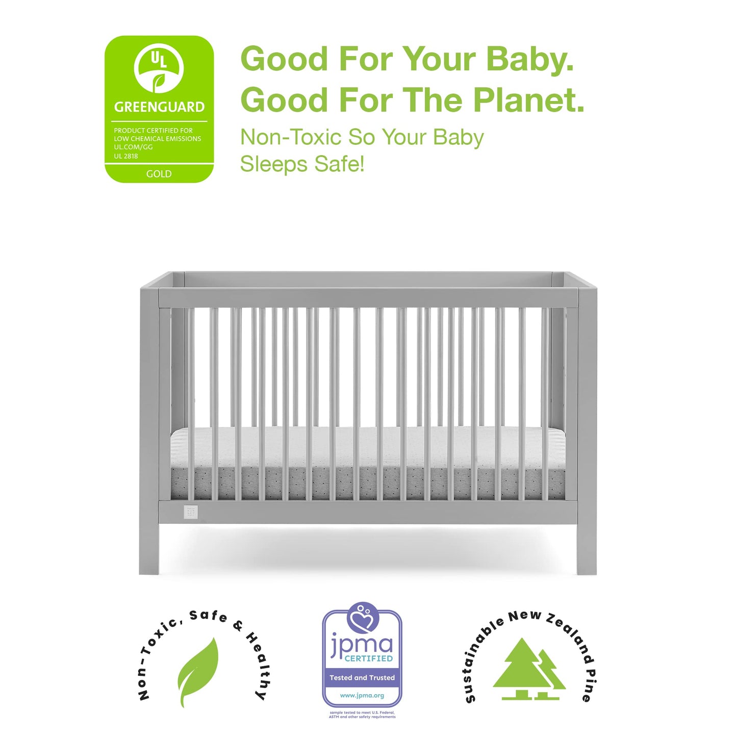 Gap Babygap Charlie 6-In-1 Convertible Crib - Greenguard Gold Certified, Grey