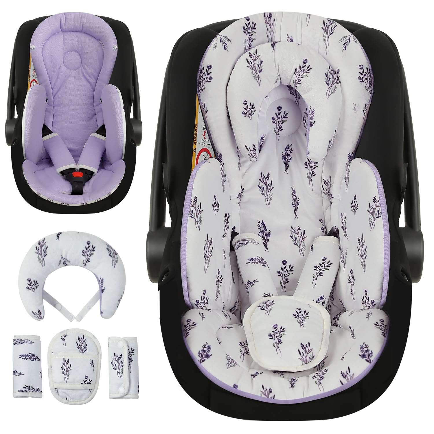 Infant Car Seat Insert, Body Support for Baby Newborn Infant Toddler with Extra Headrest, Shoulder Pads Set, Soft, Plush Fabric,