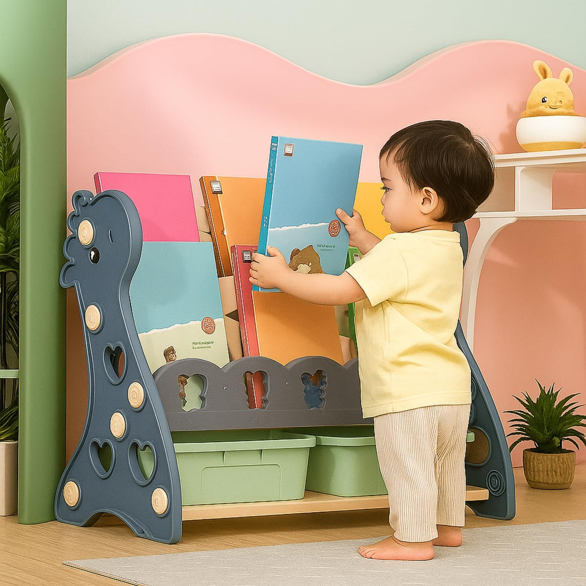 Metreno 4 Rack Book Shelf For Kids Room Plastic Kids Book Shelf Rack For Home Small Bookshelf For Babies Babies Toy Storage Orga