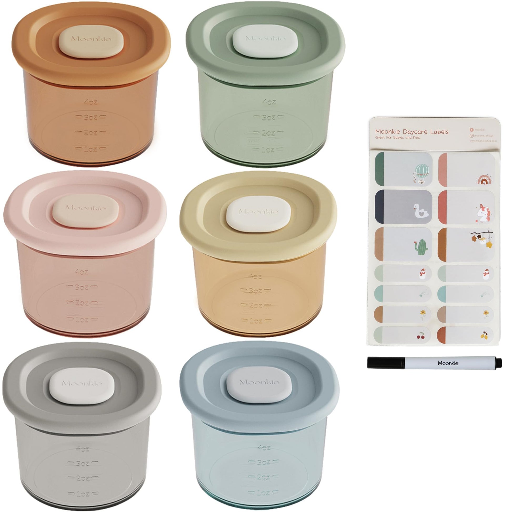 Moonkie Silicone Baby Food Containers | 4 Oz Baby Food Storage Jars With Airtight Lids | Reusable Baby Food Jars, Freezer,Microw