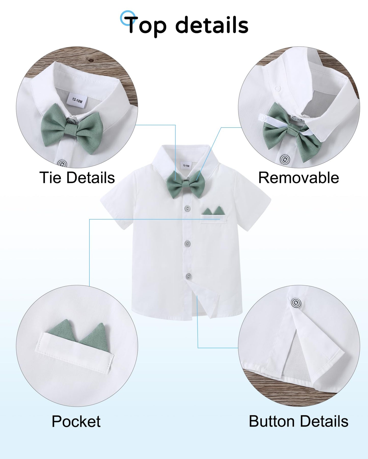 Yallet Toddler Baby Boy Clothes Suit Gentleman Wedding Outfits, Formal Dress Shirt+Bowtie+Suspender Pants(Light Green, 3-4T)