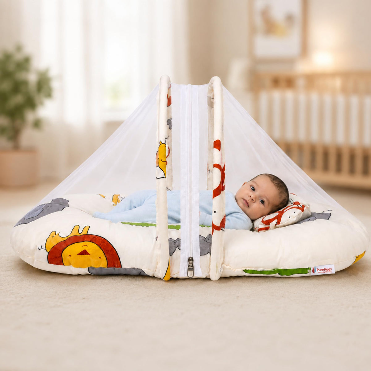 PureHugs Baby Mosquito Net Bed, Ivory Cartoon Animal
