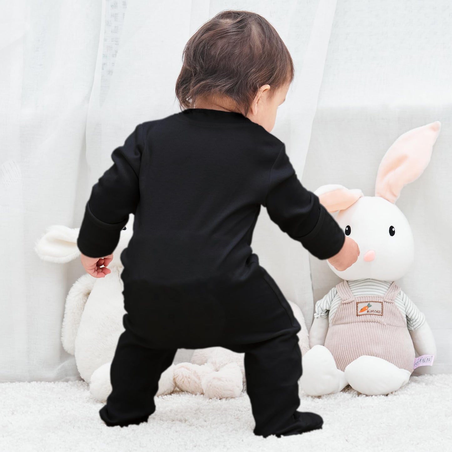 Elevens Kingdom Baby Boys Sleep and Play 9-12 Months Black Baby Boy Cotton Footie Pajamas with Mitten Cuffs 2 Way Zipper Footed