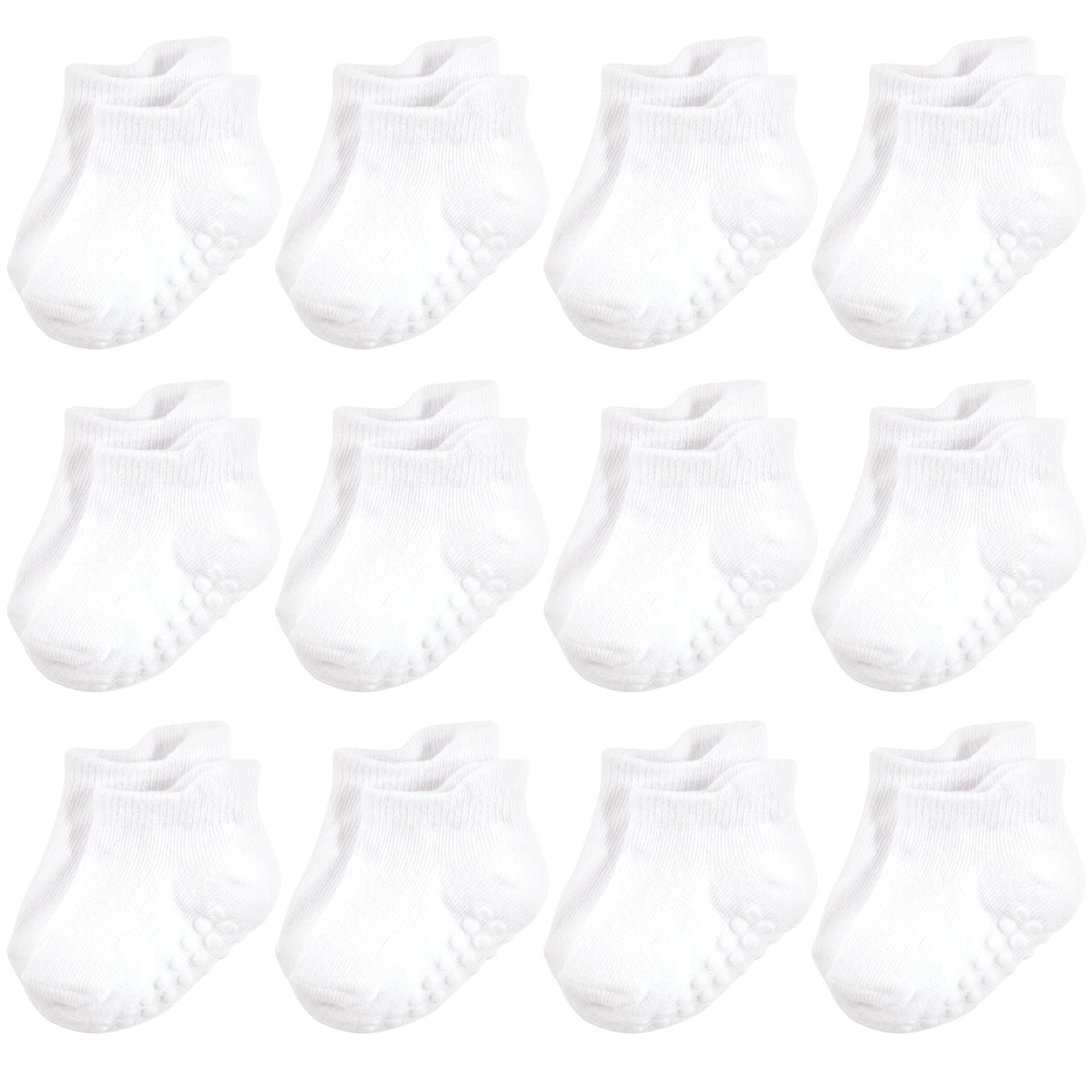 Hudson Baby Unisex Baby Non-Skid No-Show Socks, White, 0-6 Months