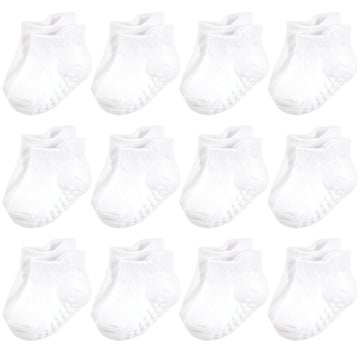 Hudson Baby Unisex Baby Non-Skid No-Show Socks, White, 0-6 Months