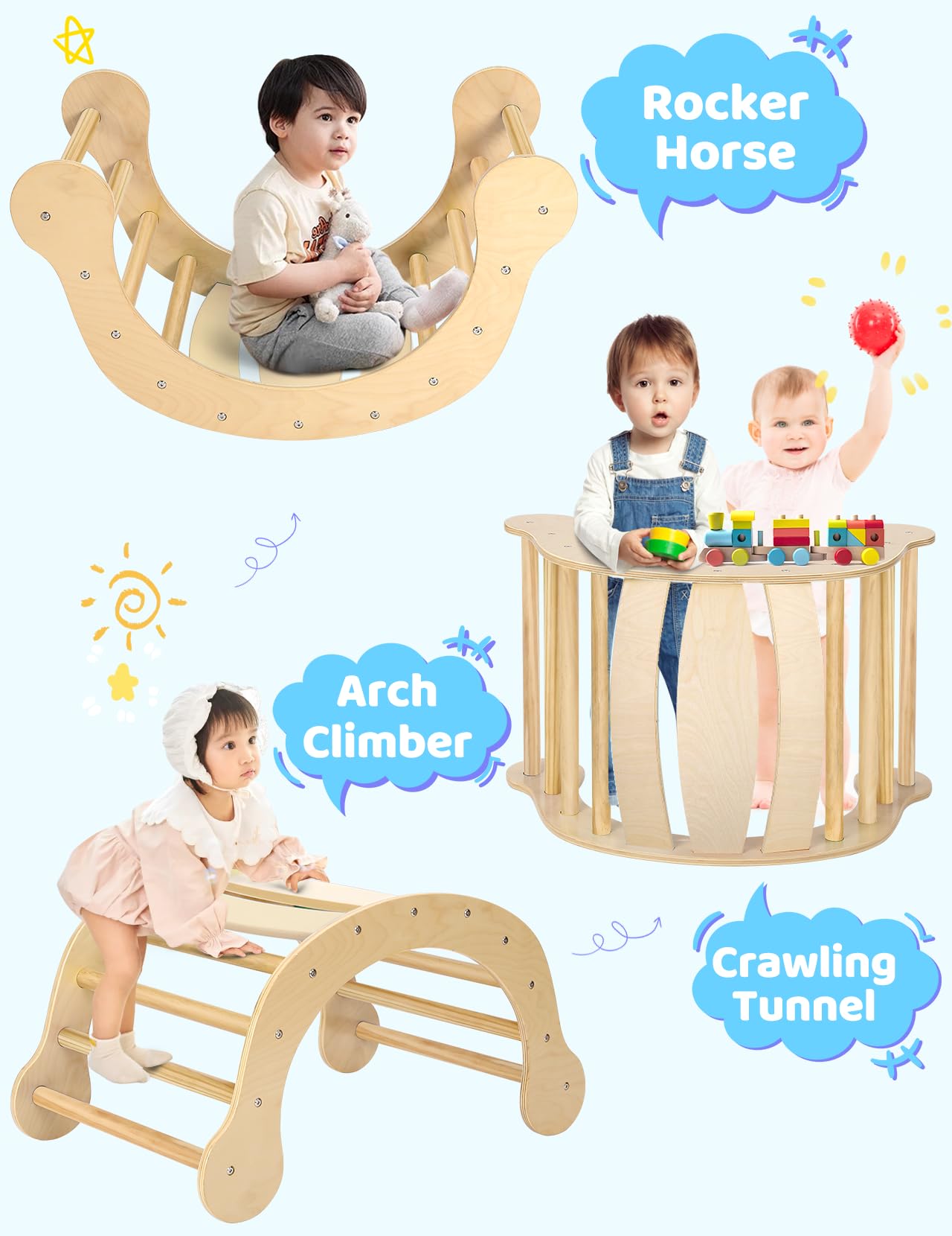 Yoleo Pikler Triangle Set, Foldable 7-In-1 Montessori Climbing Set Fun Baby Pickler-3 Piece Climbing Jungle Gym And Indoor Playg