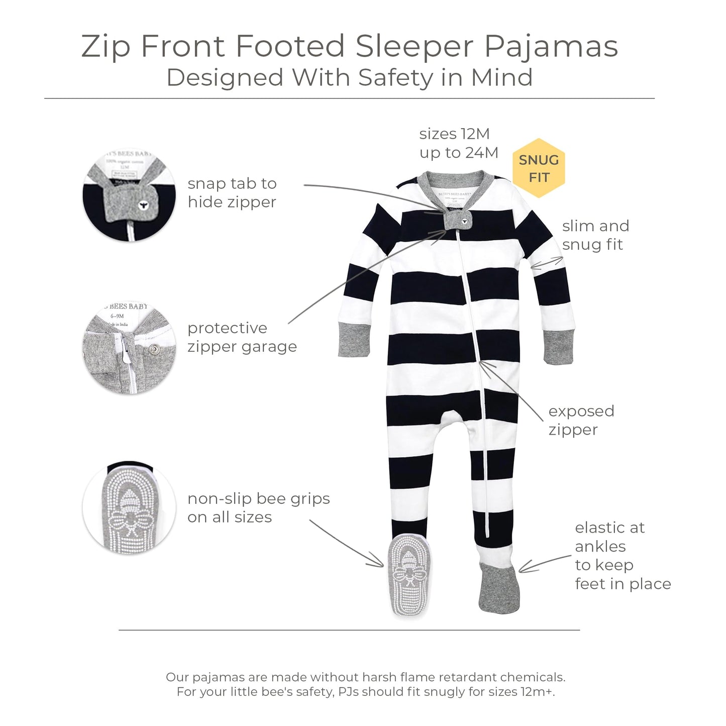 Burt'S Bees Baby Baby Boys' Sleeper Pjs, 100% Organic Cotton, Soft One-Piece Footie, Diagonal Zip Up Jumpsuit, Snug Fit Pajamas