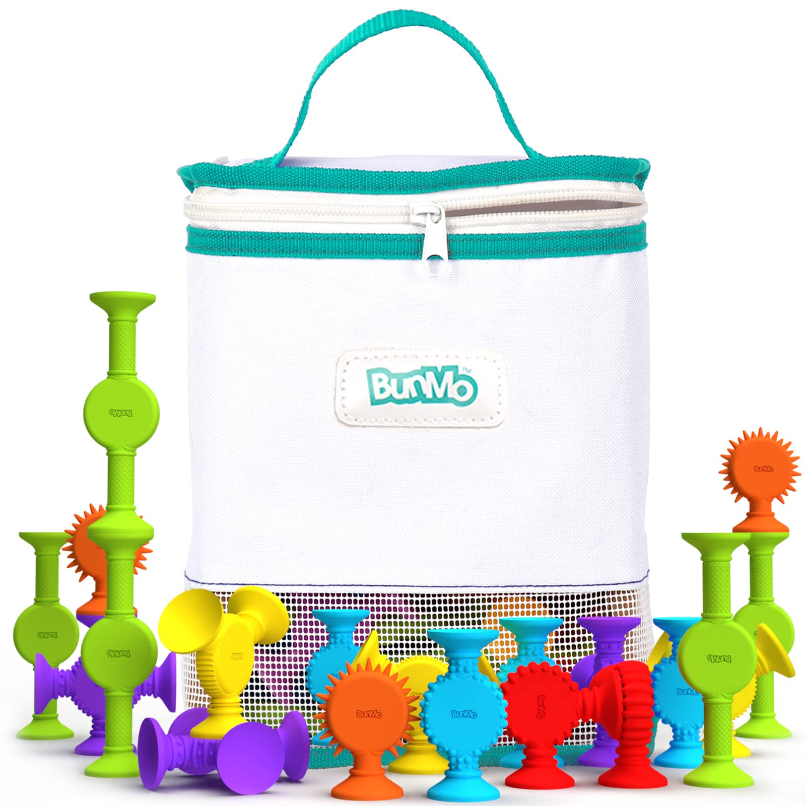 BUNMO Textured Suction Bath Toys 44pcs | Connect, Build, Create | No Mold Bath Toy | Fine Motor Skills | Stimulating & Addictive