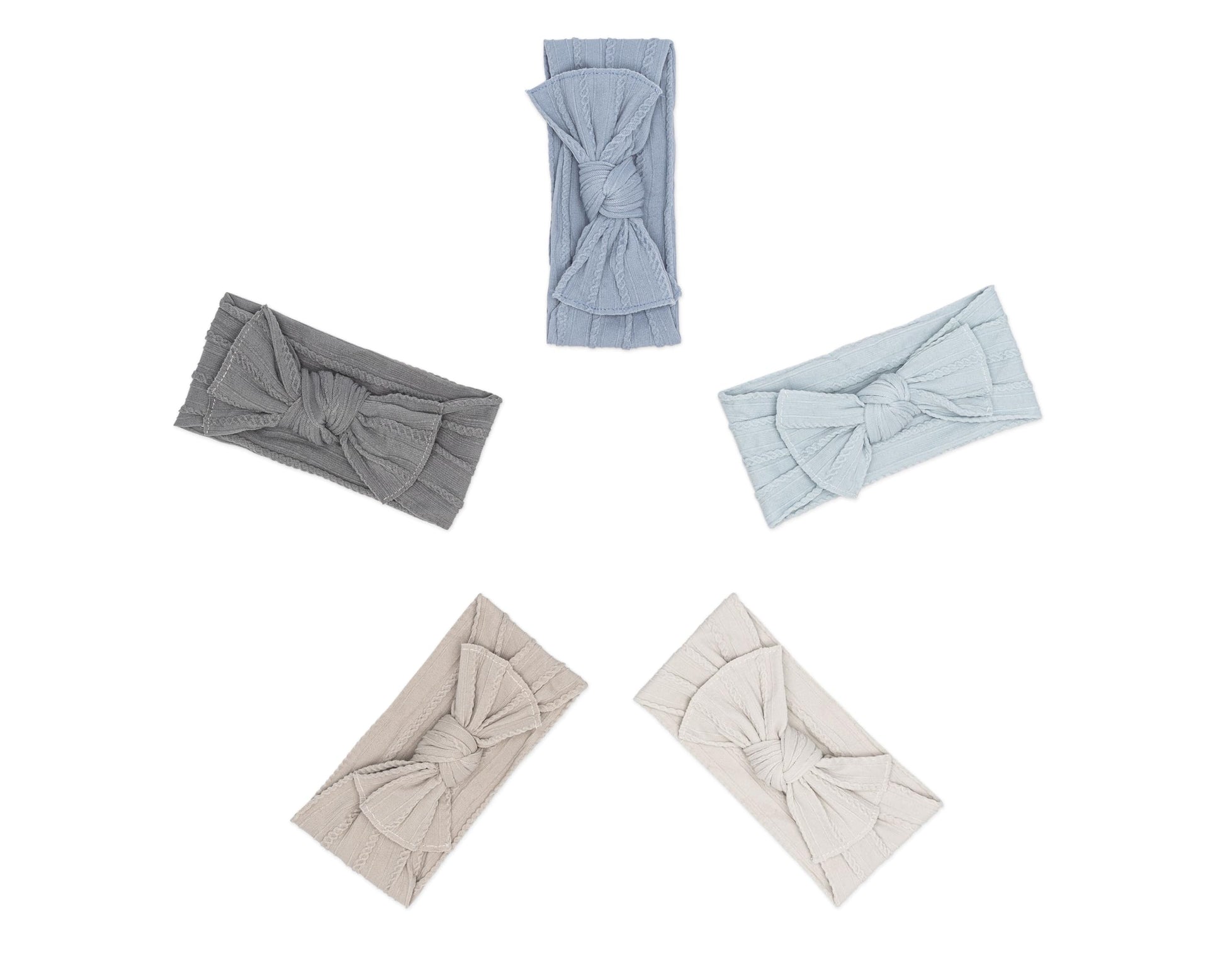 Parker Baby Cable Knit Nylon Headbands 5 Pack | Soft, Stretchy & Comfortable Bows for Girls | Adjustable, Soft to Touch & Knotte