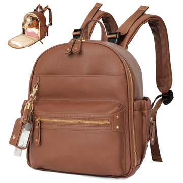 Miss Fong Small Diaper Bag Mini Diaper Bag Backpack, Leather Diaper Bag, Baby Diaper Bag, 11 Pockets Diaper Bag Organizer With H