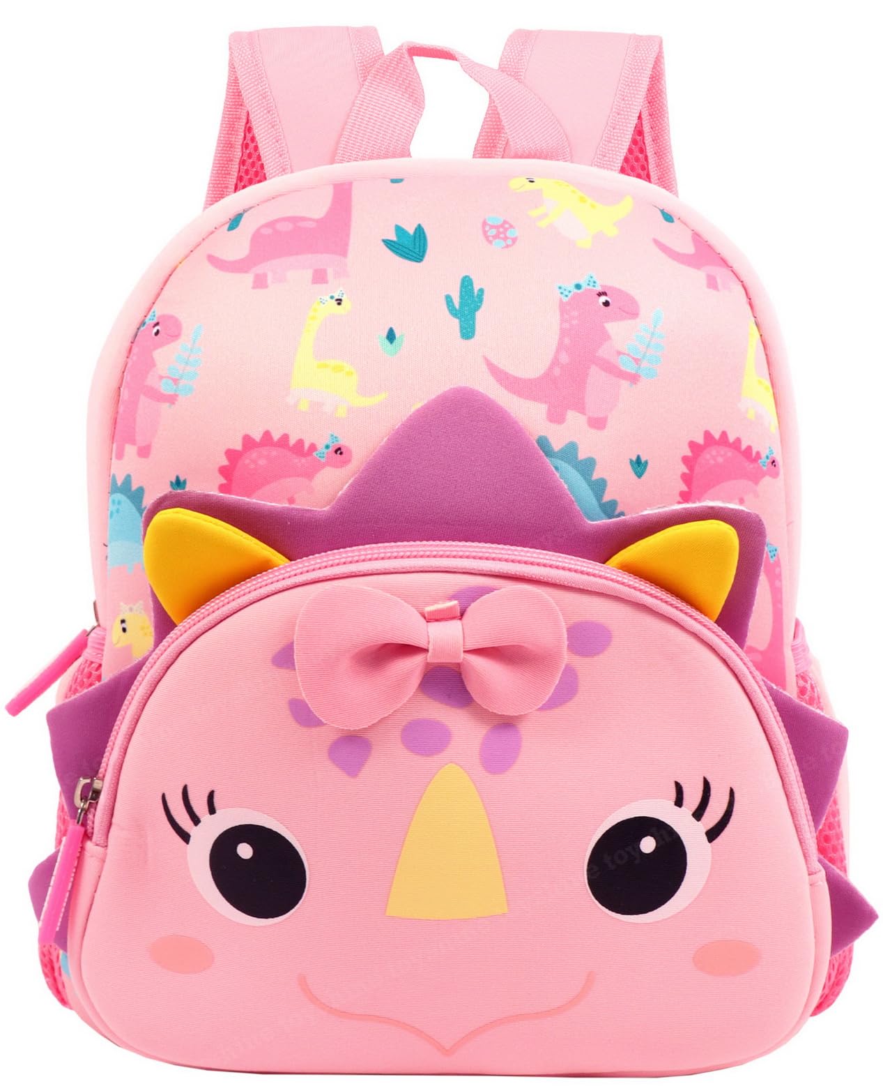 Toyshine 26Cm Cute Baby Dino Face Backpack For Kids Girls Boys Preschool Nursery Travel Bag,Mini Size - Pink