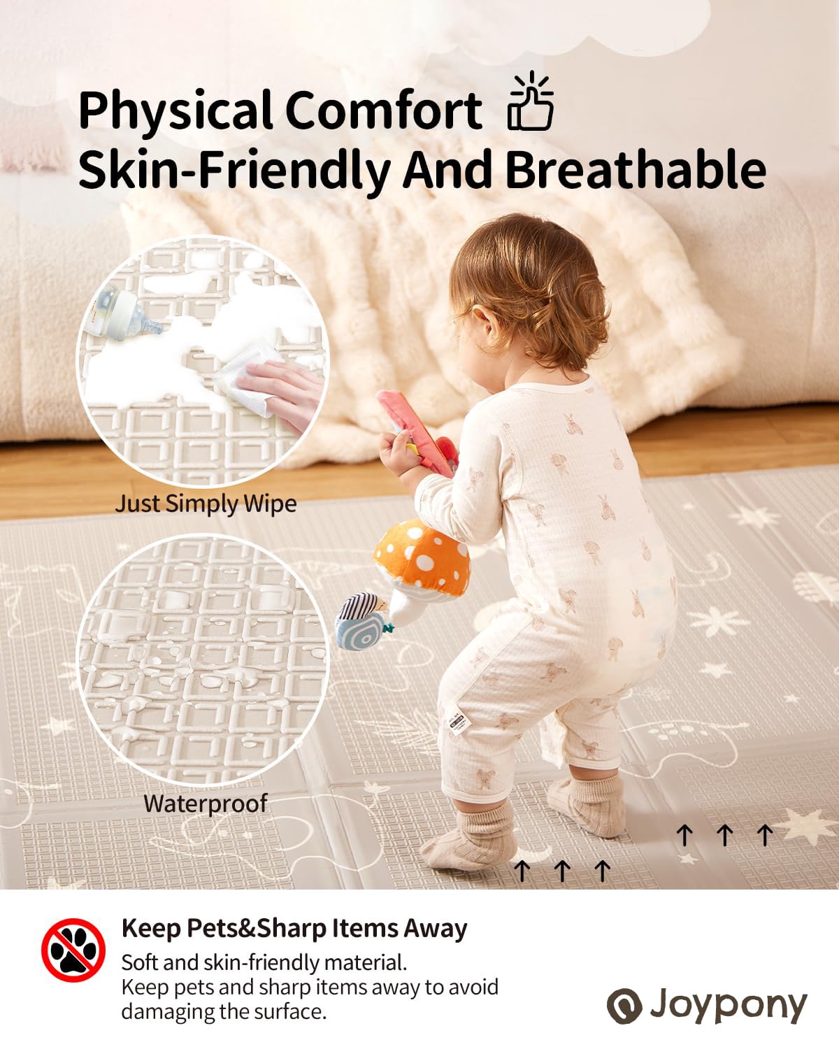 Joypony Baby Play Mat, 79' X 71' X 0.6' Extra Large & Thick Reversible Foldable Play Mats For Babies And Toddlers, Anti-Slip