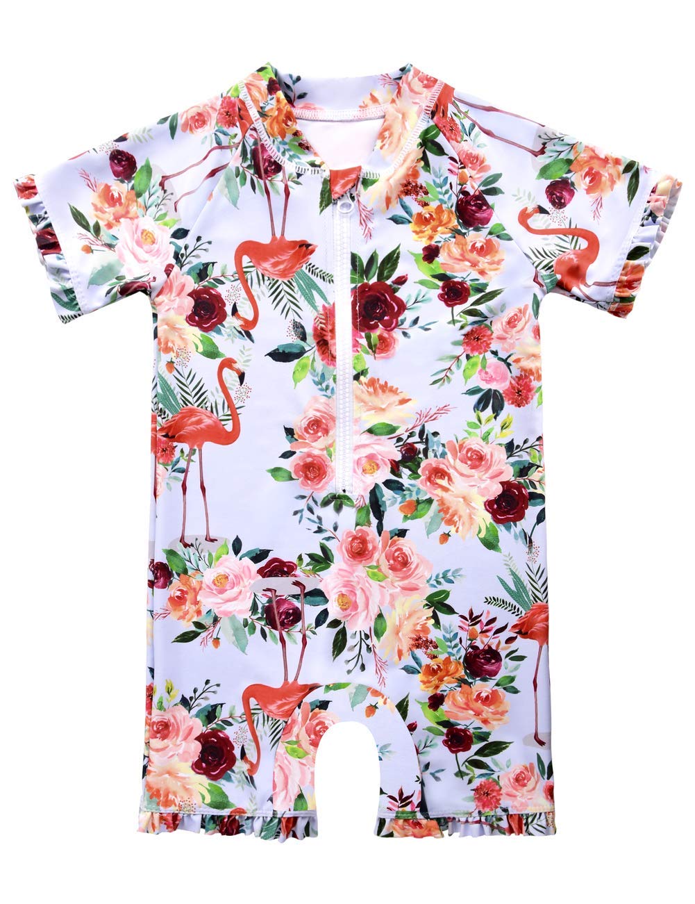 Cadocado Toddler Orange Swimsuit One Piece Rash Guard Shirt Sun Protection Bathing Suit,Flamingo,6-9 Month