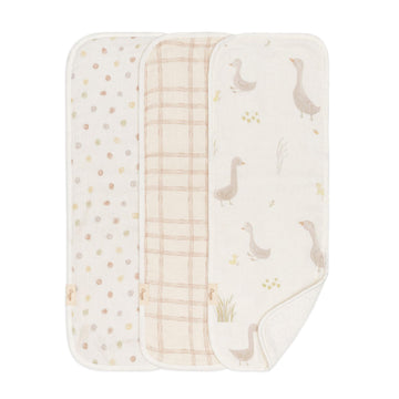 Crane Baby Burp Cloth Set, 3-pc. Charlie Farmhouse Goose Collection, Soft 100% Cotton Muslin Burping Cloths for Baby Boys &Girls