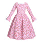 Vibsion Girls Prairie Pioneer Costume Pilgrim Dress Kids Floral Colonial Village Girl Costume Bonnet Apron Set Pink Xxl