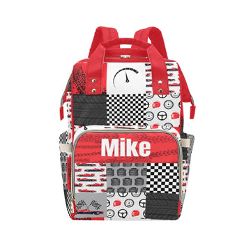 Custom Large Capacity Diaper Bag with Name, Personalized Race Car Mommy Bag with Pockets for Boys, Waterproof Multi-Function Tra