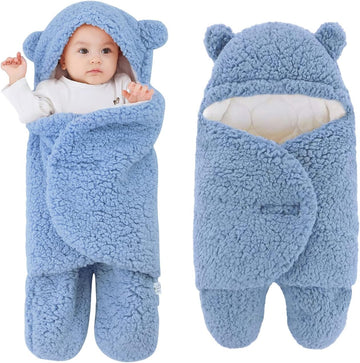 Tomorrow Baby Swaddle Blanket Bear Plush Receiving Blankets Soft Swaddles 03 Months for Infants Girls and Boys 2.0 TOG (Sky)