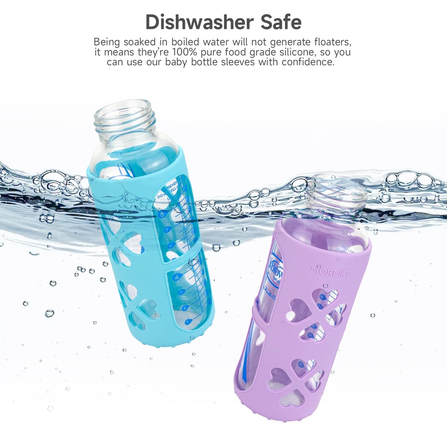 Morlike 4 Pack Silicone Sleeves Fit For 8 Oz/250 Ml Dr. Brown'S Natural Narrow Glass Baby Bottle, 100% Silicone Covers Protect G
