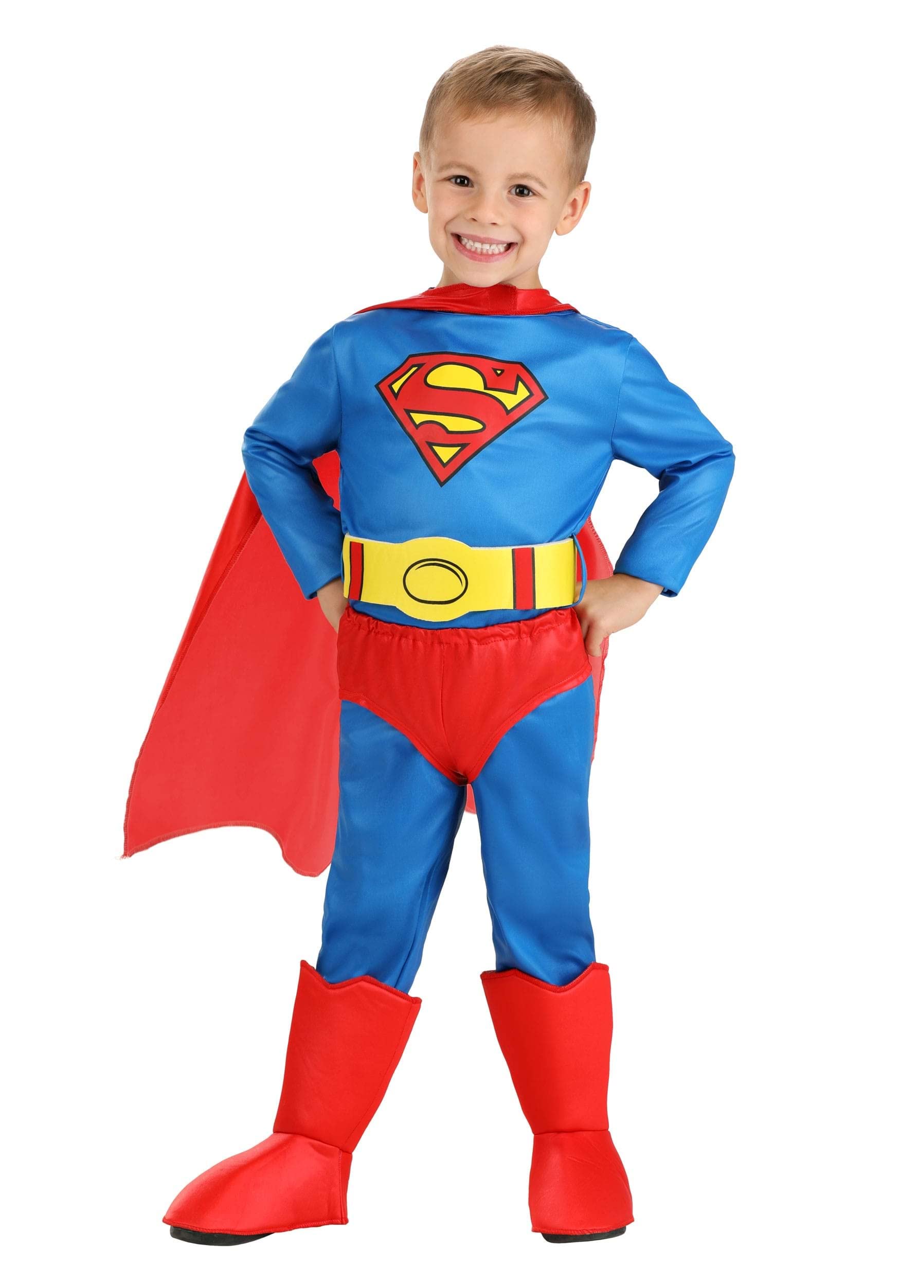Boy's Toddler DC Comics Classic Superman Costume with Cape, Jumpsuit, Boot Covers, Briefs & Belt - Officially Licensed 18MO