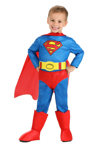 Boy's Toddler DC Comics Classic Superman Costume with Cape, Jumpsuit, Boot Covers, Briefs & Belt - Officially Licensed 18MO