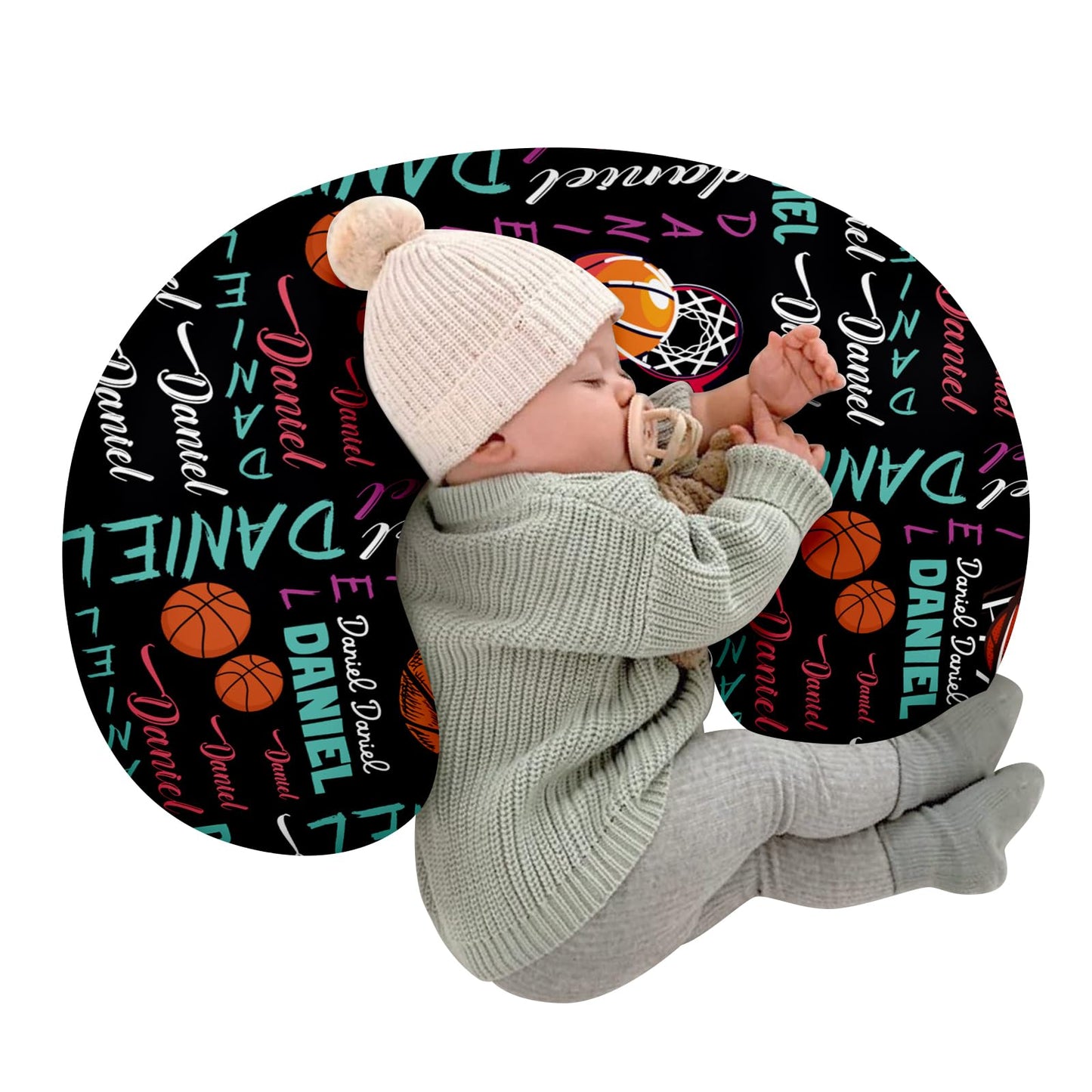 Rucekia Baby Nursing Pillow Cover - Personalized Name Basketball Theme Breastfeeding U-Shaped for Bottle Feeding, Ultra Soft Com