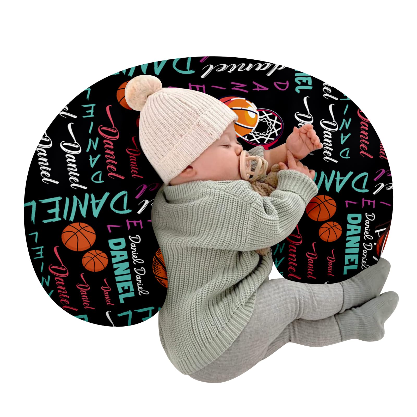 Rucekia Baby Nursing Pillow Cover - Personalized Name Basketball Theme Breastfeeding U-Shaped for Bottle Feeding, Ultra Soft Com
