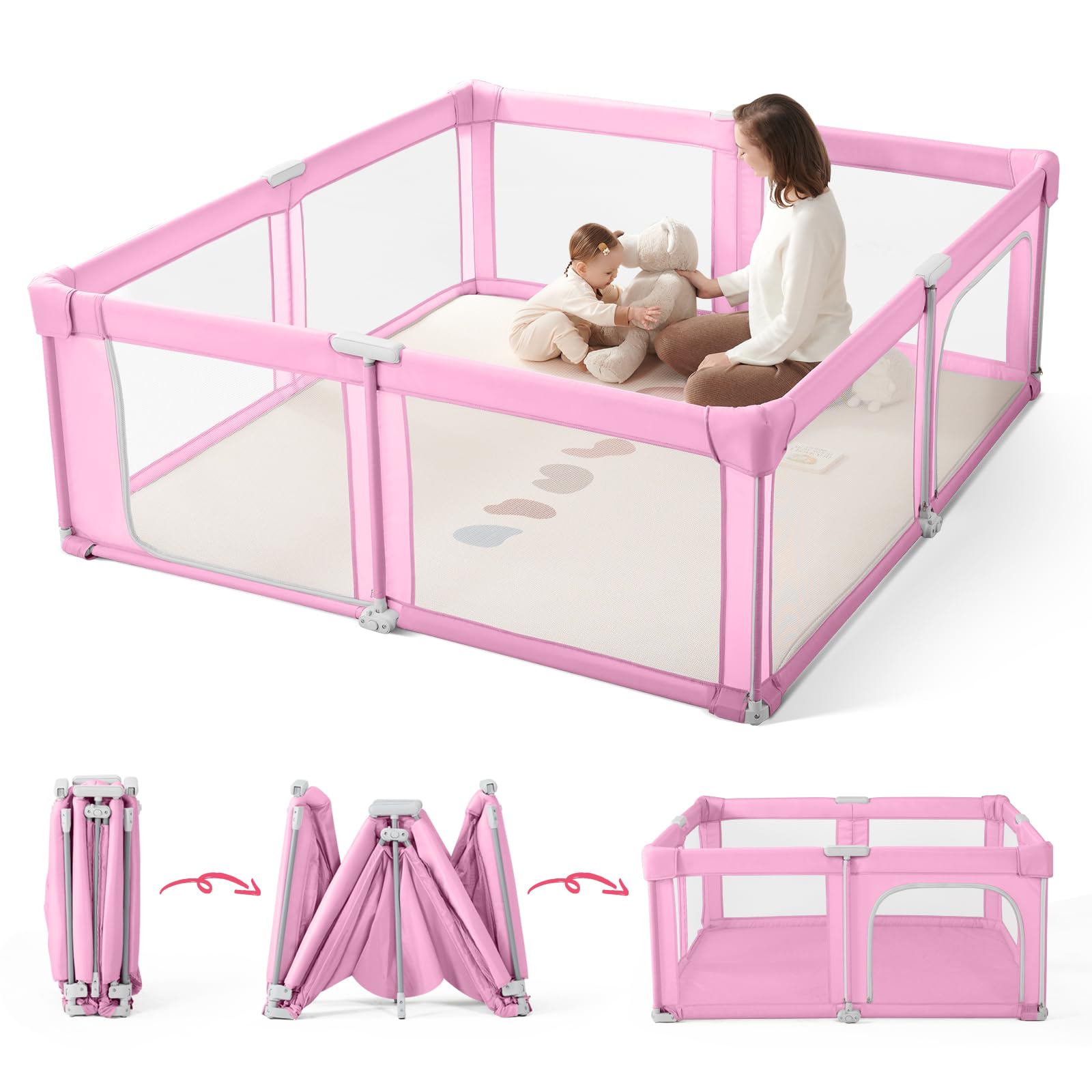 Baby Playpen Portable, Pre-Assembled Play Pen 71x79 Large Foldable Playpen for Babies and Toddlers, Sturdy and Safe Toddler Play