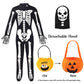 Faybox Skeleton Costume Glow In The Dark For Kids Toddler, Halloween Fortnite Onesie For Boy Girls With Pumpkin Candy Bag(8-9)