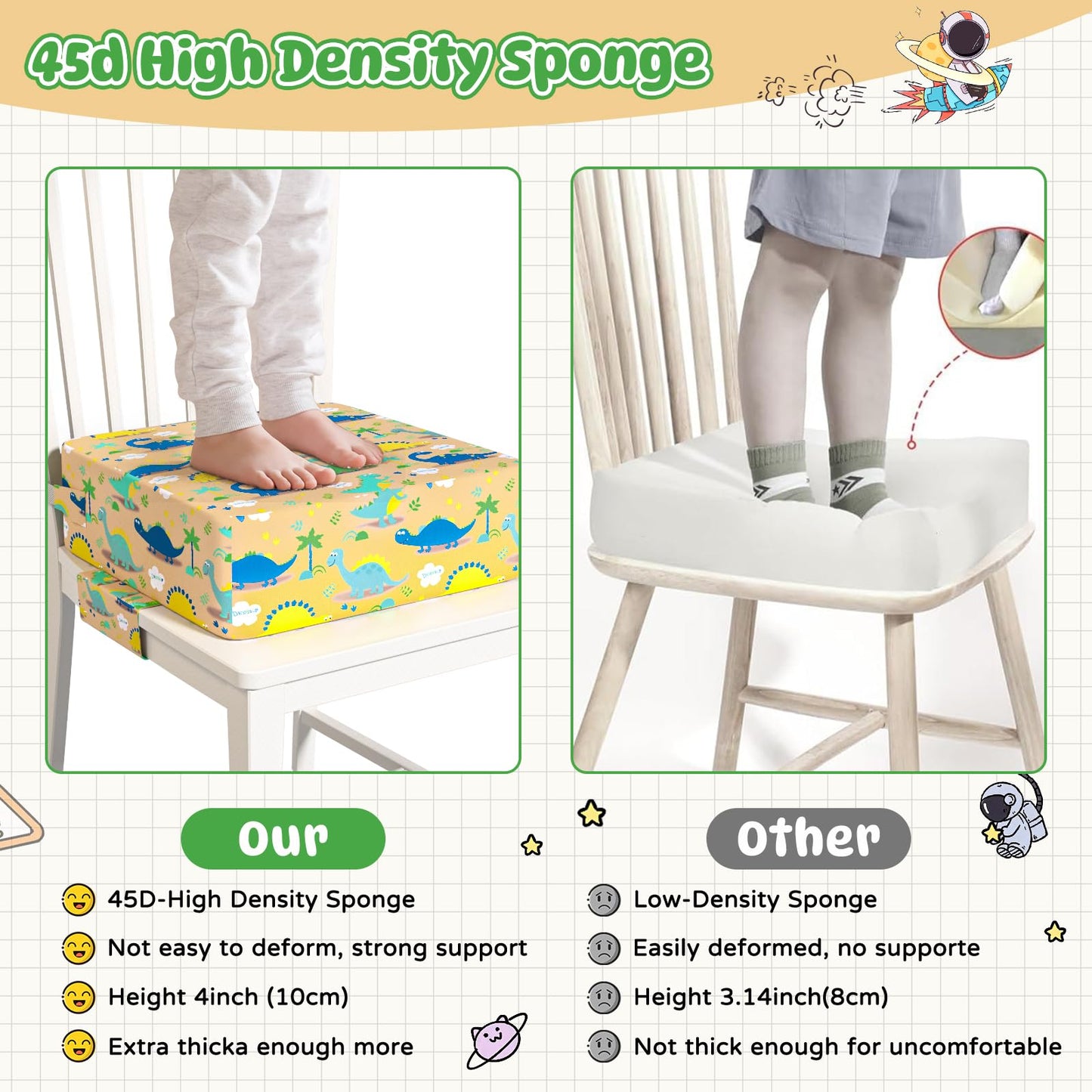 Booster Seat For Dining Table, Toddler Booster Seat For Dining Table With Safety Buckles, Anti-Scratch Easy Cleaning Kids Toddle