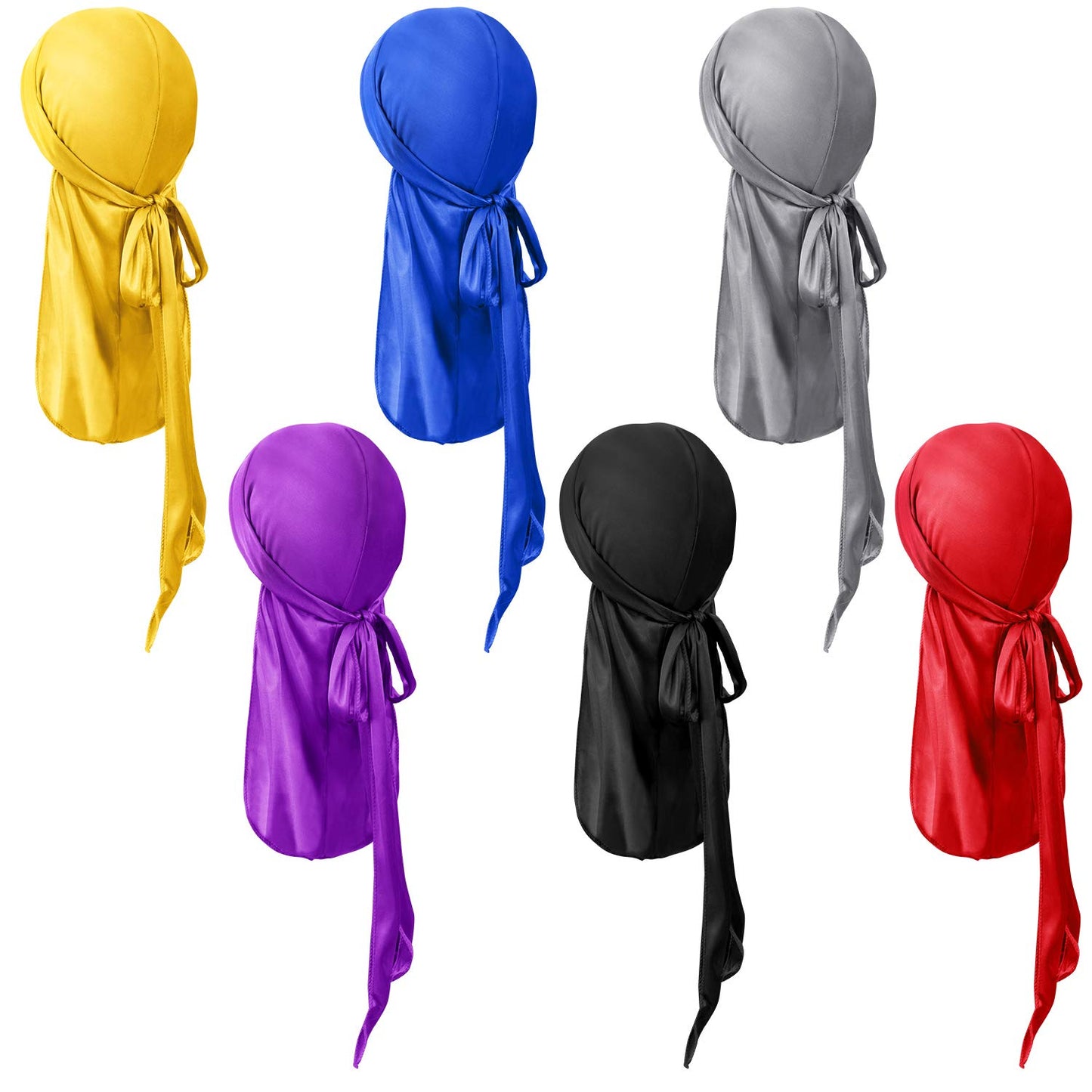 SATINIOR 6 Pieces Kids Satin Silk Durag Caps Wave Wide Strap Headwraps Long Tail Turban Beanies for Boys Girls, Multicoloured, M