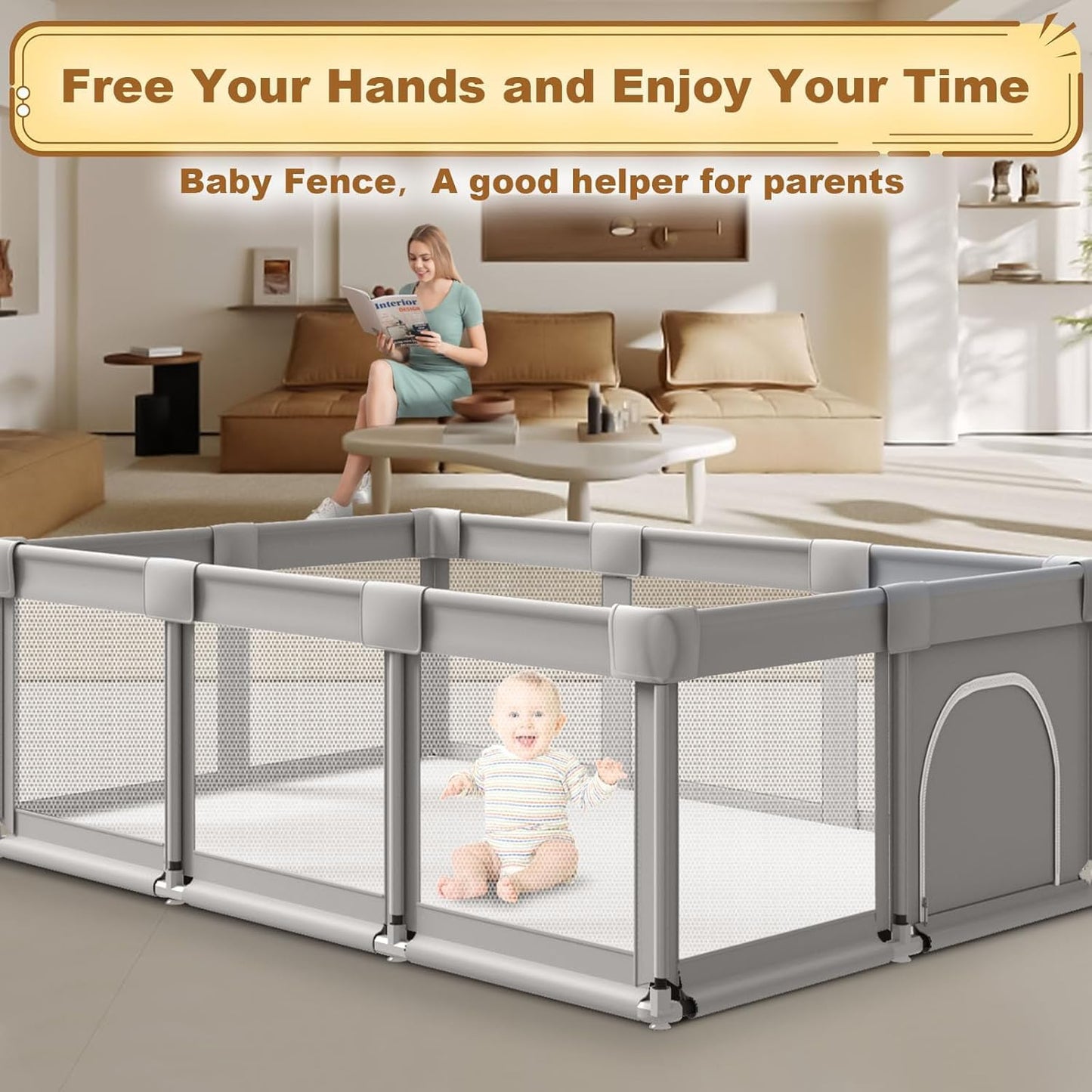 Xvishx Baby Playpen With Gate, 74''X50'' Large Playpen For Babies And Toddlers, Indoor Active Center, Baby Playard Play Pen Fenc