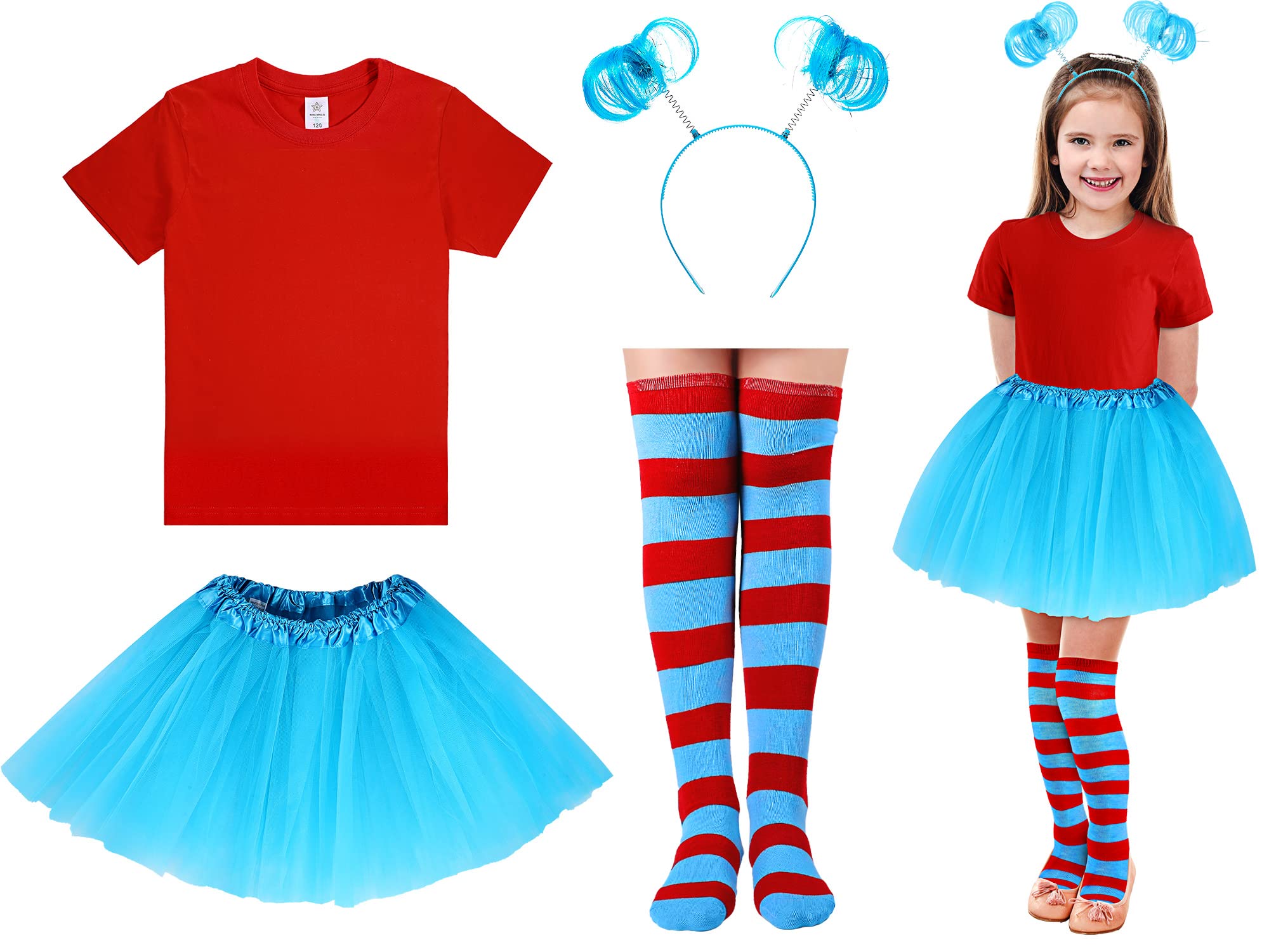 Lenwen Tulle Tutu Costume Accessories Set, T Shirt Striped Thigh High Socks Tutu WBBAPB0BQVZPFSY