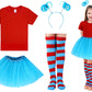 Lenwen Tulle Tutu Costume Accessories Set, T Shirt Striped Thigh High Socks Tutu Skirt For Halloween Costume (Aged 6-7)