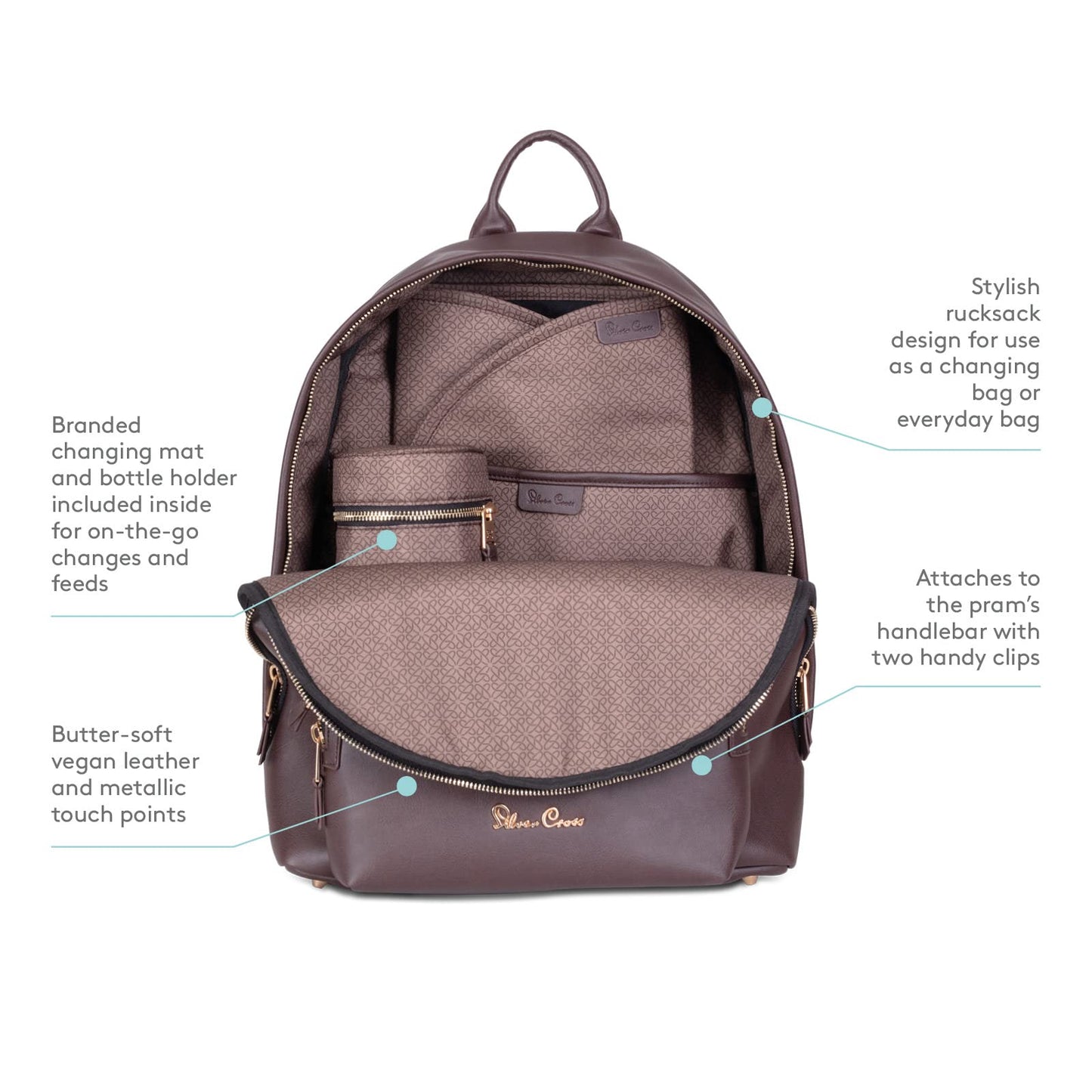 Silver Cross Dune/Reef Vegan Leatherette Backpack Changing Bag - Cocoa