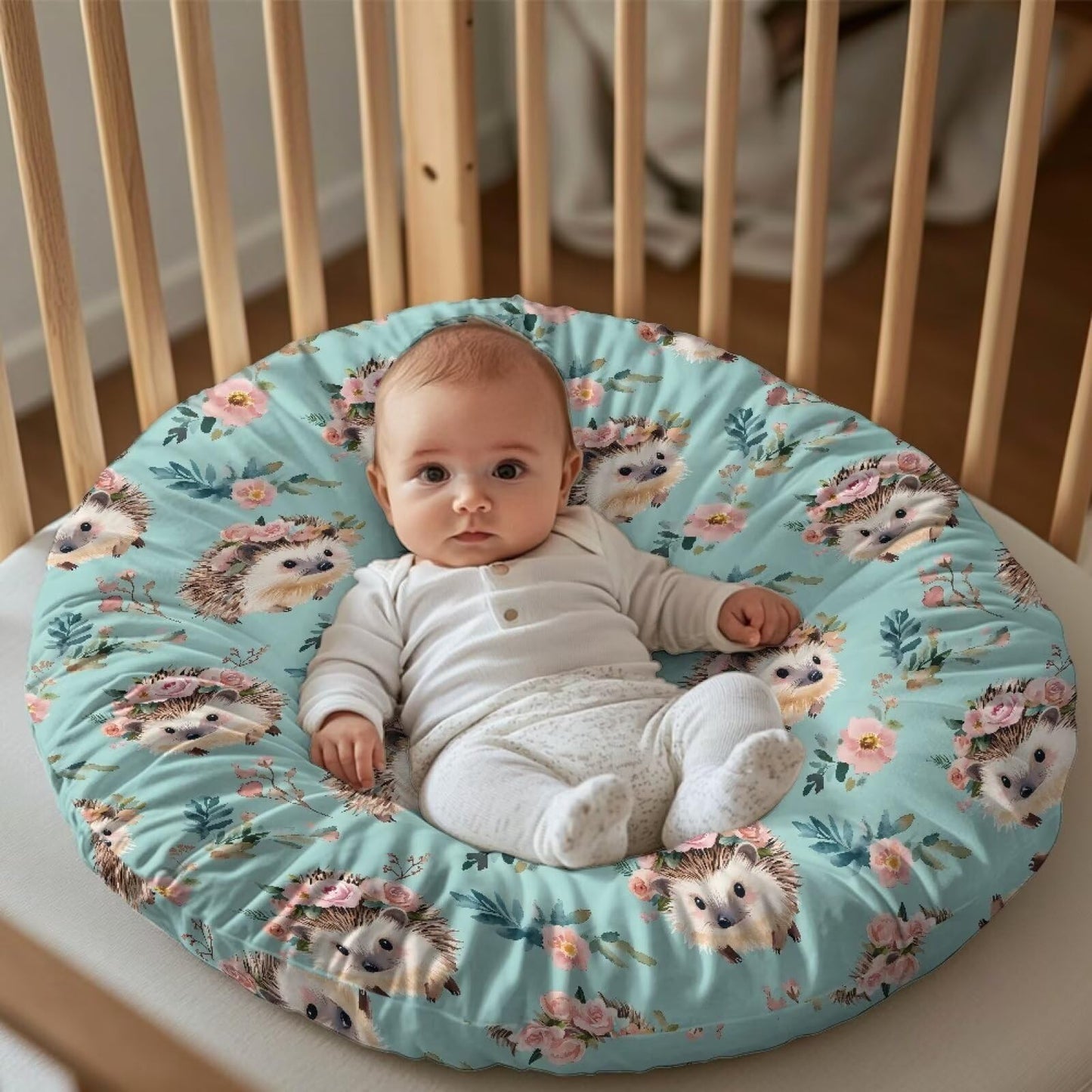 Babrukda Cute Flower Hedgehog Baby Lounger Cover for Newborn Baby Lounger Pillow Cover Baby Nest Breathable Infant Floor Seat Co