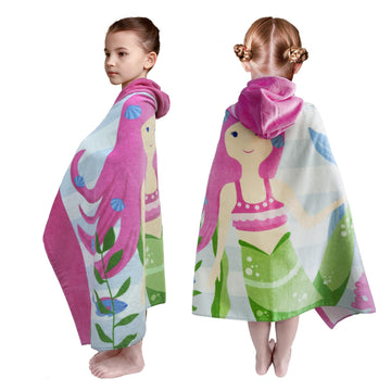 Pandudu Kids Bath Towel Hooded - Cotton Kids Beach Towel 30'X50' For Ages 3 To 10, Toddler Towels With Hood Snaps, Soft Terry