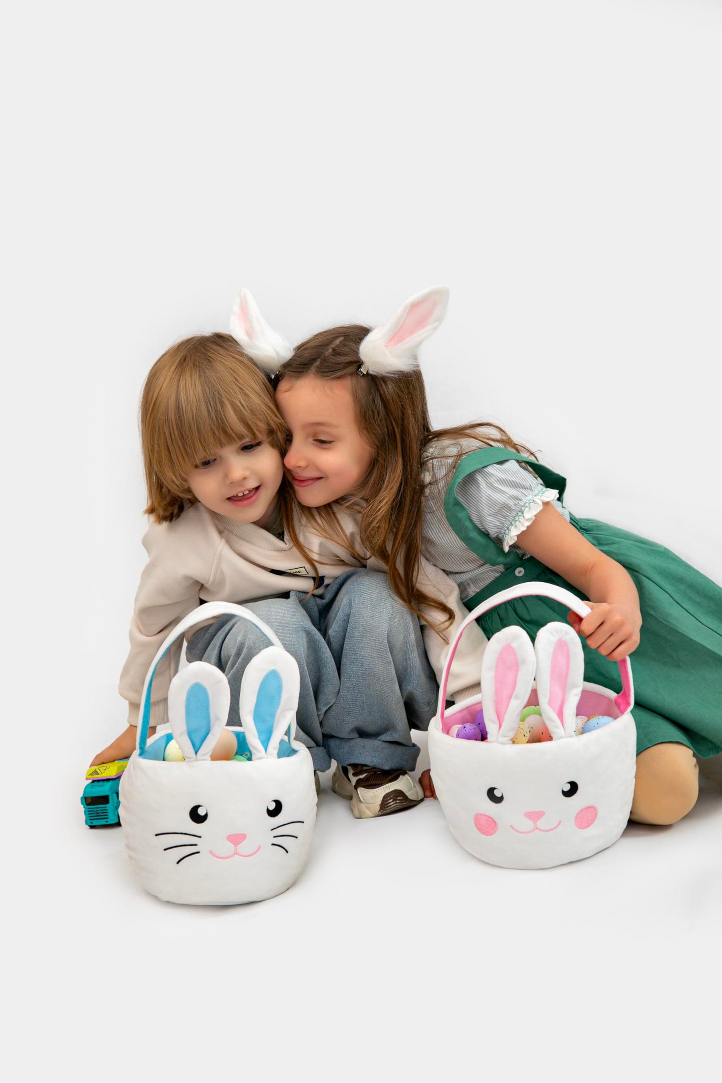 Lofytain Easter Basket Bags,Easter Eggs-Gift Baskets For Kids,Bunny Tote Bag Bucket For Easter Eggs,Toys, Candy,Gifts (Blue)