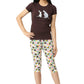 SINI MINI Girls Attractive and Colourfull Free Fold Sleeve Cbrown TShirt & Printed Capri for 100% Pure Cotton and Most Comforta