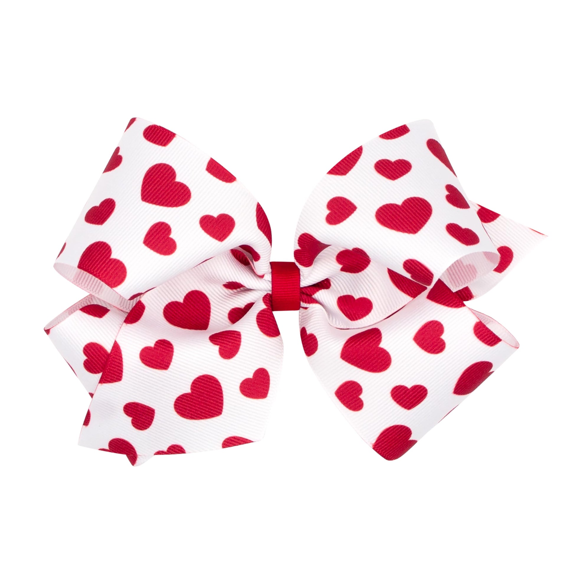 Wee Ones Girls' Valentines Day Grosgrain Hair Bow On Weestay No-Slip Clip, Valentine Heart Print, King, White