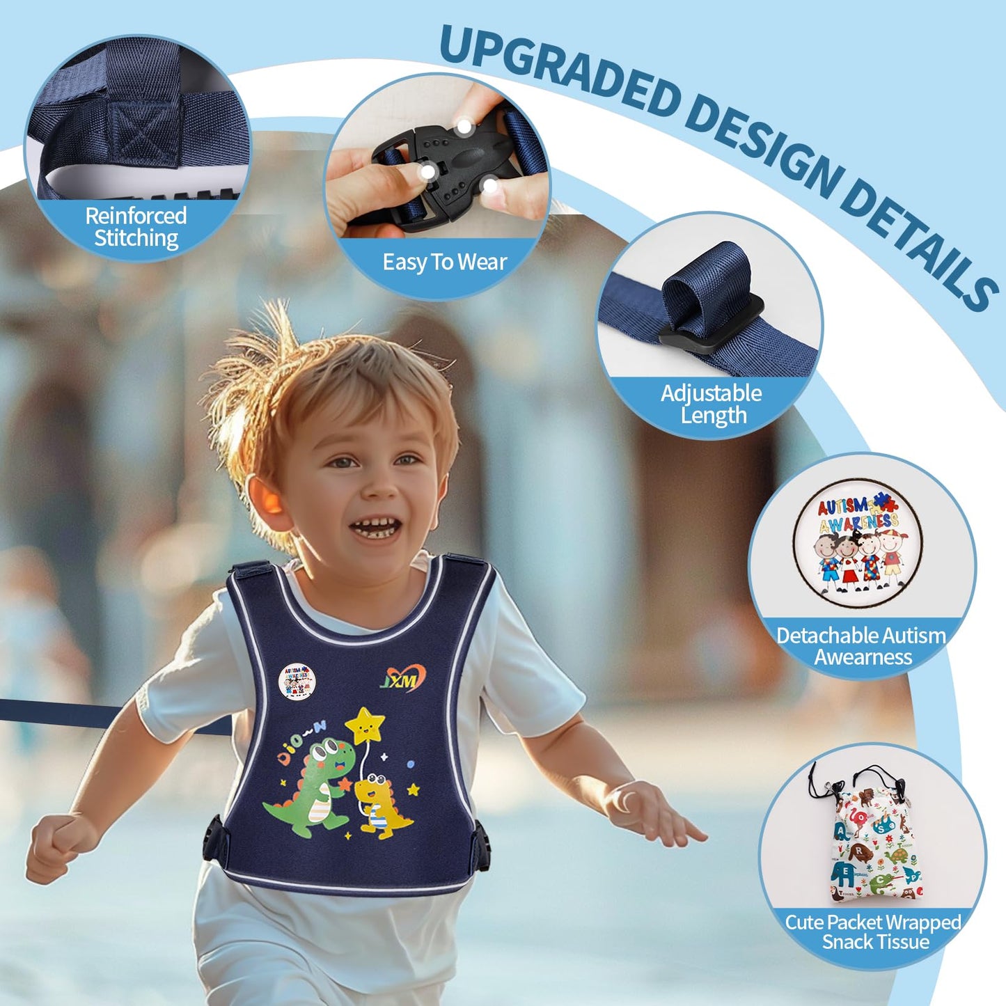 2025 New Safety Harness With Light Reflector For Active Child (3-6 Yrs), Walking Harness With Grab Handle And Removable Autism A