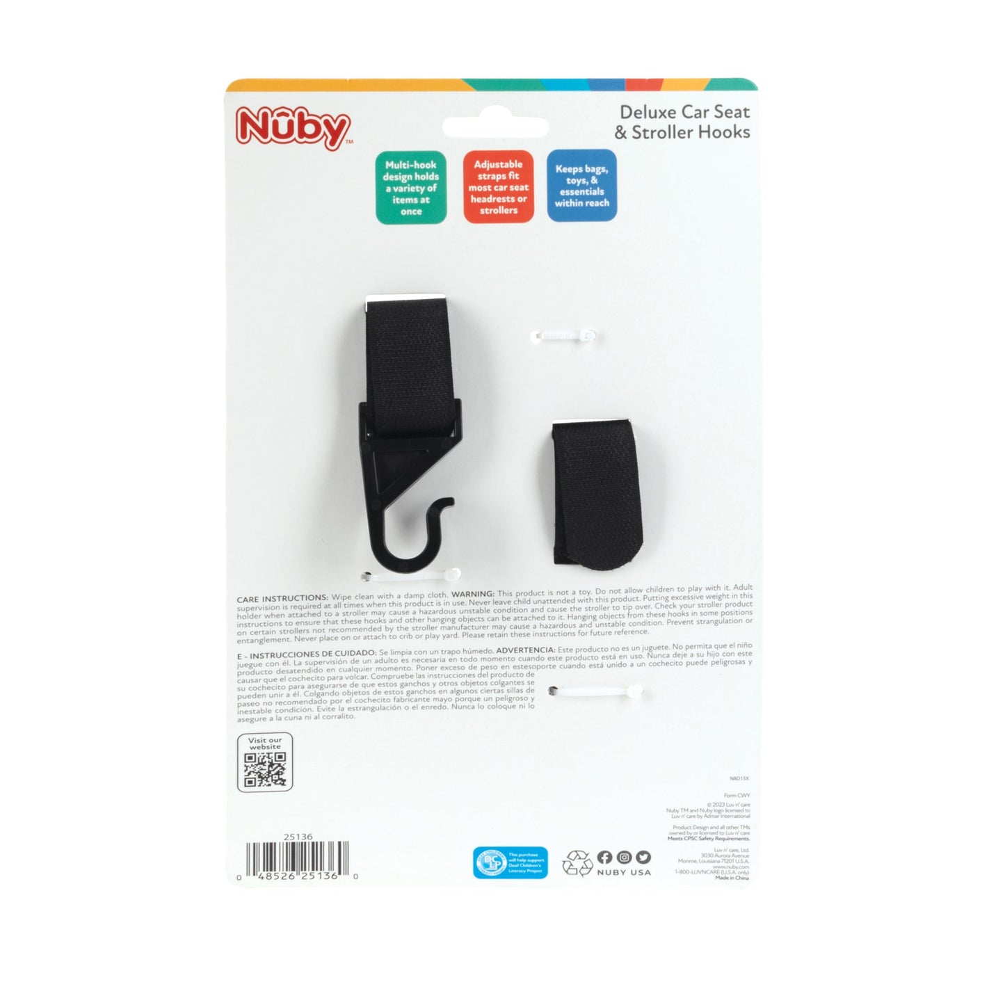 Nuby 2-In-1 Deluxe Adjustable Baby Stroller & Car Seat Hooks For Hanging Bags, Toys- Hang Or Remove Items From Hooks With One Ha